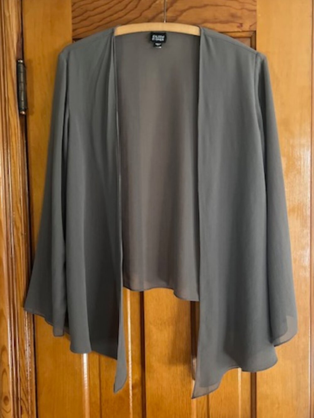 Eileen Fisher Grey Open-Front  Sheer Silk Georgette Cardigan Women's Large